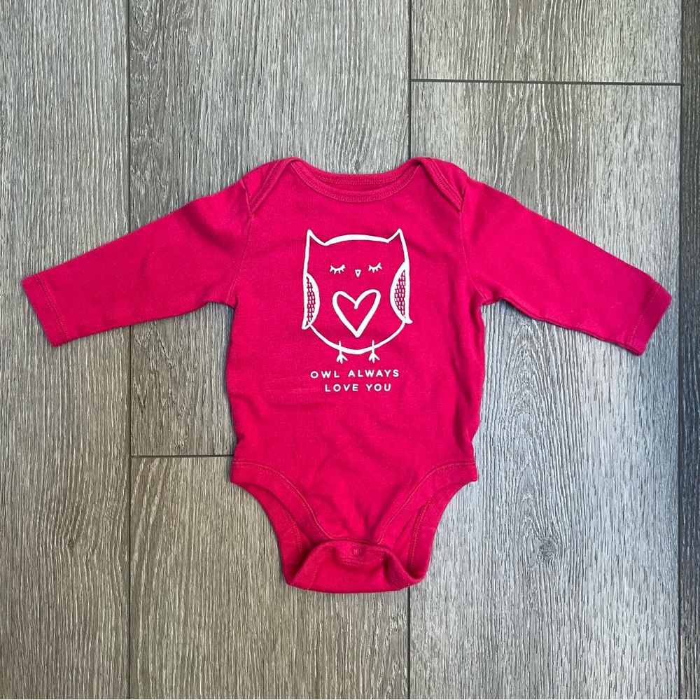 OLD NAVY LONG SLEEVE BODYSUIT OWL PINK 3-6MO